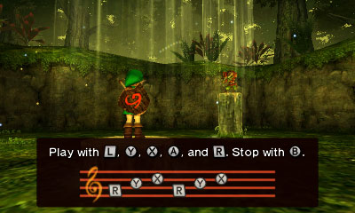 Playing the ocarina on the tree stump